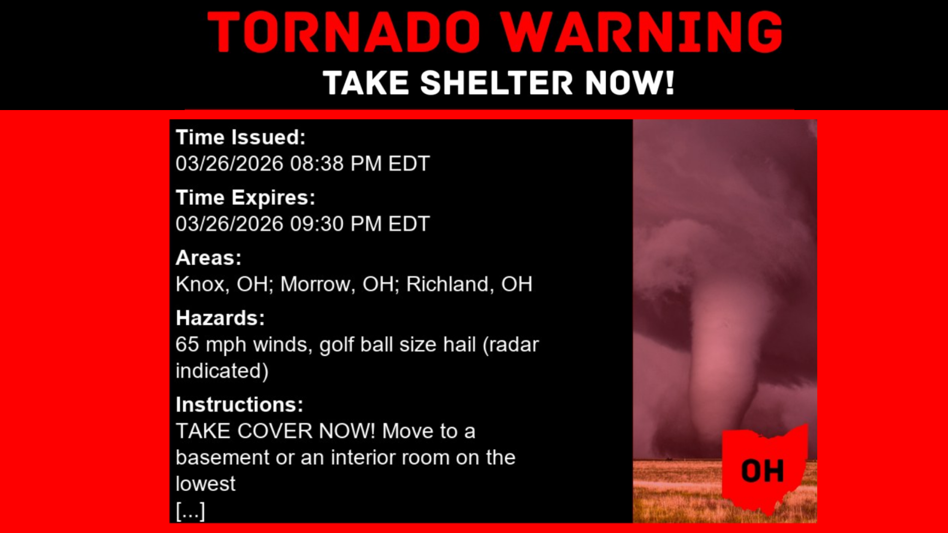 State-specific severe weather warning graphic